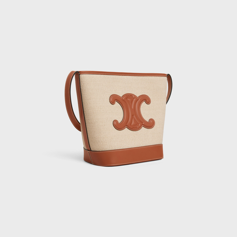 SMALL BUCKET CUIR TRIOMPHE IN TEXTILE AND CALFSKIN NATURAL / TAN